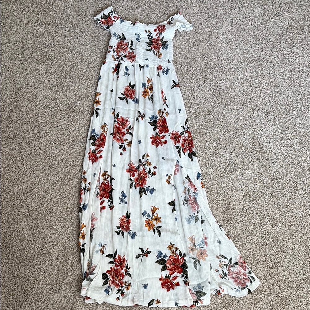 Rue21 White and Red Smocked Ruffled Maxi Dress
